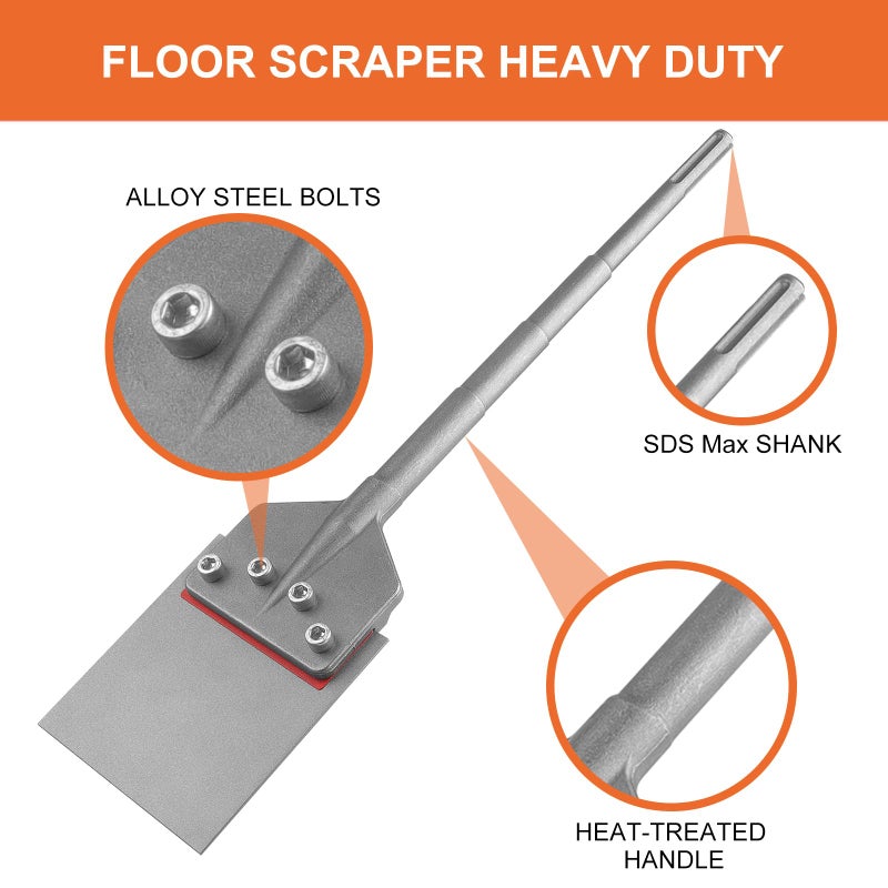 Firecore SDS Max Floor Scraper, 6-in Wide Tile Removal Bit with Long Handle and Heavy Duty Blade - Image 2
